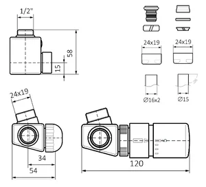 Tehnička skica - Dexter (termostatski kutni LIJEVI)