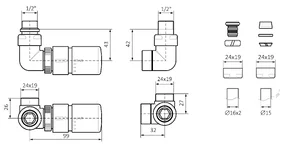 Tehnička skica - 3-osni termostatski (kutni LIJEVI set)
