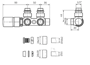 Tehnička skica donji termostatski (KUTNI LIJEVI set)